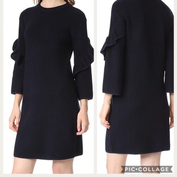 Tory Burch Ashley Navy Ruffled Sleeve Sweater Dress - Picture 2 of 16